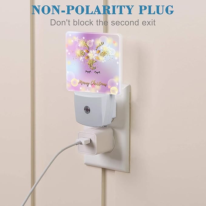 Cute Merry Christmas Deer Night Light for Kids, LED Night Light Plug into Wall with Dusk to Dawn Sensor for Girls Boys Women Men Room Decor, Hallway, Kitchen, Bathroom, Nursery, Stairs