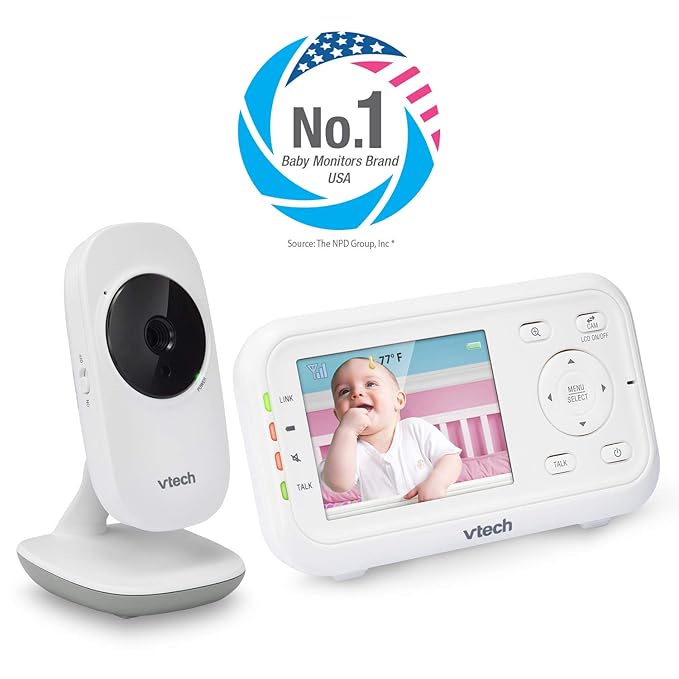 VTech VM3252 Video Baby Monitor with 1000ft Long Range, Auto Night Vision, 2.8” Screen, 2-Way Audio Talk, Temperature Sensor, Lullabies