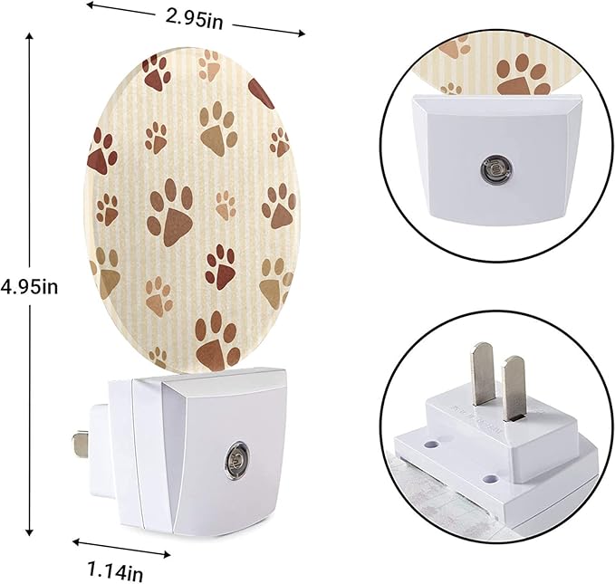 EKOBLA Paw Print LED Night Light Dog Cat Paws Brown Animal Footprint Dusk to Dawn Plug-in Nightlights Auto Sensor for Home Indoor Bathroom Hallway Kitchen
