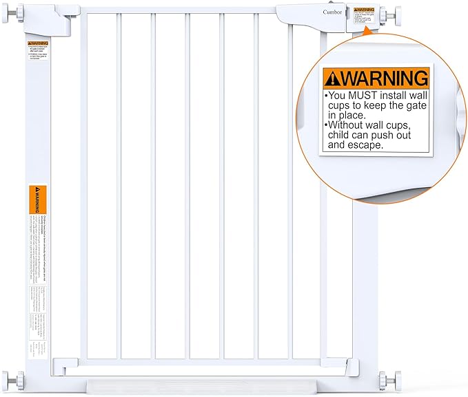 Cumbor 29.7-46" Baby Gate for Stairs, Toddler Safety Essentials for The House, Auto Close Dog Gate for Doorways, Mom's Choice Awards Winner-Easy Install Pressure Mounted Pet Gates for Dogs, White
