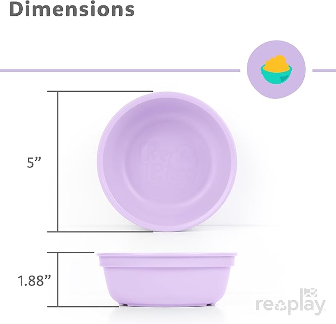Re-Play 12 oz. Toddler Bowls Set of 3 - Kids Deep-Walled, Durable & Reusable Snack and Meal Bowls, Dishwasher & Microwave Safe, BPA-Free, Made in USA from Recycled Plastic, Princess