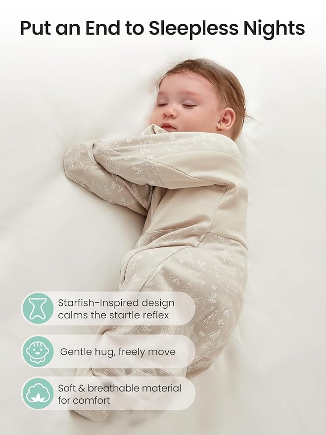 GROWNSY Transitional Swaddle Sleep Sack 6-12 Months, Starfish Design Baby Swaddle Sack, Dual-Zipper for Easy Diaper Changes, Proper Hip Development & Openable Foot Button, 19-27 lbs, Deer