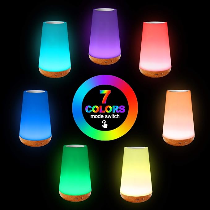 LED Night Light Touch Lamp Bedside Table Lamp for Kids Bedroom Rechargeable Dimmable with Remote Control Warm White Light RGB Color Changing