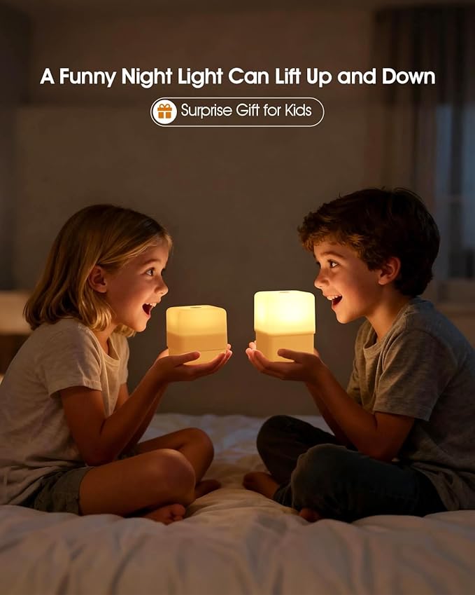 JJ&RY Night Light for Kids and Adults, Funny Lift Bedside Touch Lamp, Baby Nursery Nightlight, 2600K Soft Warm Yellow, Dimmable Small Cordless Night Lamp for Nightstand/Bedroom/Children's Room