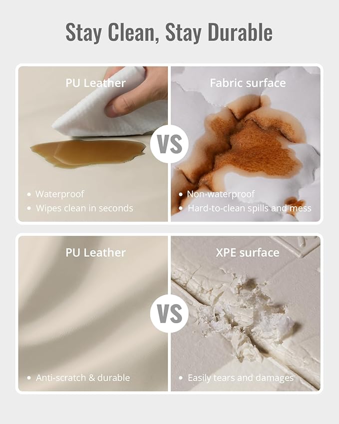 Blissful Diary Vegan Leather Baby Play Mat, 47x47 Thick Foam Cushioned & Waterproof Playpen Mat for Infants and Toddlers, Stylish and Just Wipe-Clean Playmat for Baby Play on Floor, Beige