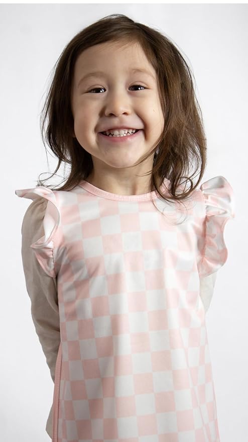 BapronBaby Pink Flutter Checkerboard Bapron - No Neck Tie Safer Bib for Baby & Toddler - Soft Waterproof Stain Resistant - Machine Washable - Sz Baby/Toddler 6m-3T