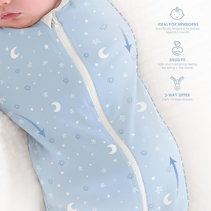 Baby Swaddle 0-2 Months, Cotton Arm-In Zipper Sleep Sack, Wearable Blankets Wrap for Newborn Infant Boys (Dinosaur, Star Moon, Whale, Pack of 3)