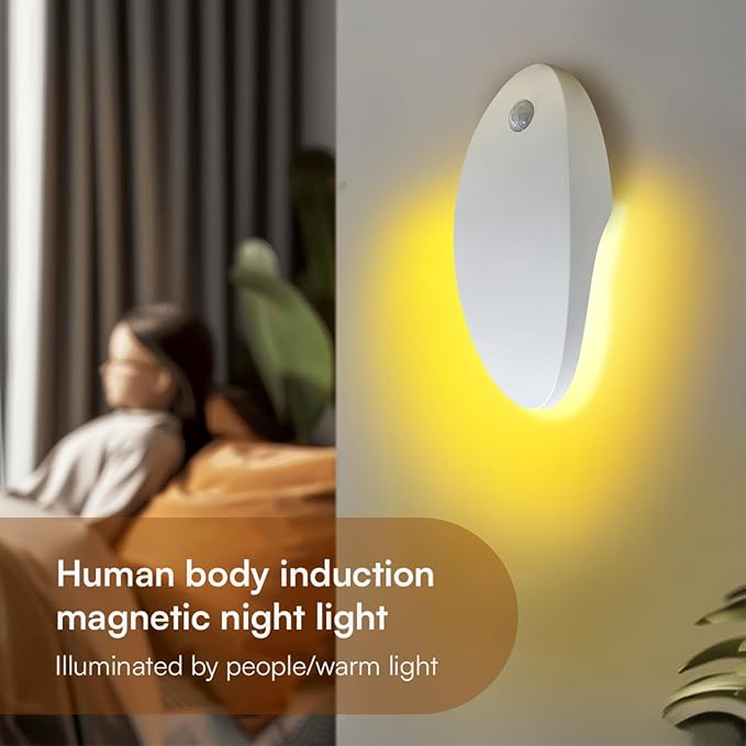 DAYBETTER Night Light for Kids - Baby Night Light Warm White 3000K with USB Rechargeable Battery Operated Cordless Motion Sensor Lamp Indoor LED for Bedroom Hallway Stair(2 Pack)