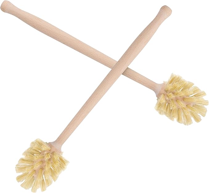 HAKZEON 4 Pack Wood Bottle Brush 14 Inch Extra Long Beechwood Handle and Sisal Bristles, Kitchen Bottle Brush for Scrubs Wide Mouth Jars, Cups, Tumblers, Dishes, Vases