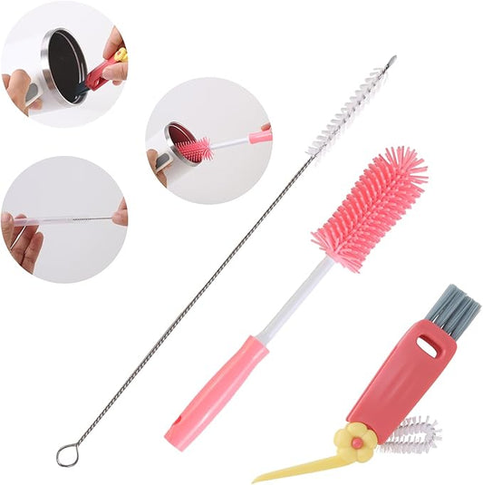 3 Pack Cleaner Brush Kit for Stanley, Bottle Cleaner Brush Set with Straw Brush Cleaner and Cup Lid Cleaning Brush for Stanley Cup, Tumbler Cups, Drinking Glass (Pink)