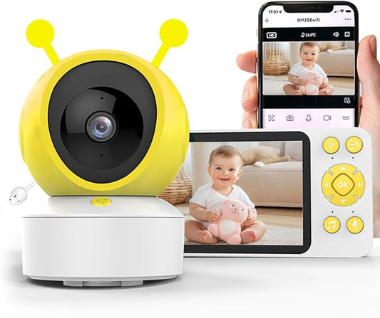 Baby Monitor Wifi Smartphone with App and Screen, 5" Video Baby Monitor with Camera and Audio, Long Range Night Vision, 2-Way Audio, Portable Cry Motion Detection for Home, Temper Humidity Sensor