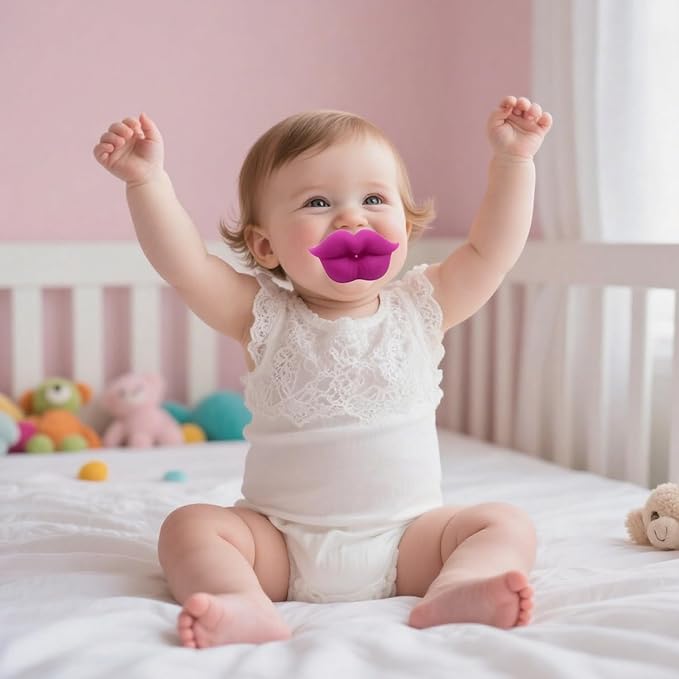 Funny Baby Pacifiers, Lips Pacifiers 0-18 Months for Babies,Lips Binky,Gift for Newborns,Infants,Toddlers,Baby Girl,BPA Free(3 Packs)