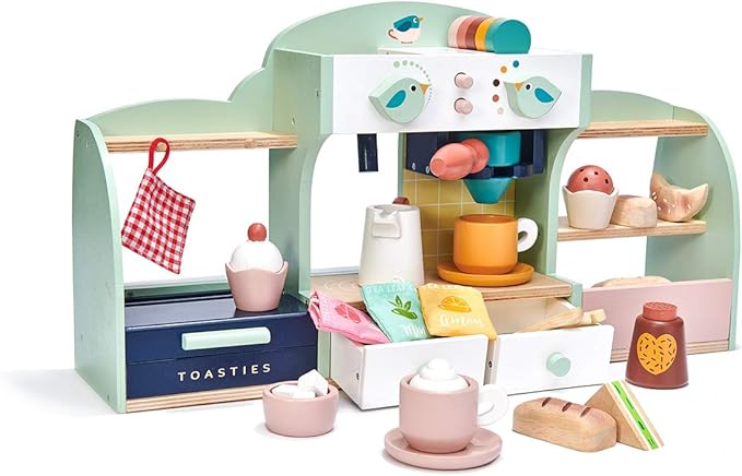 Tender Leaf Toys - Bird's Nest Café - 40 Pcs One-Stop Pretend Play Coffee Shop for Kids, Bakery and Cafe Set with Accessories - Promote Imaginative and Social Skills Development - Age 3+