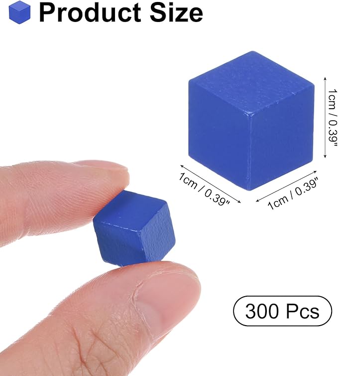 uxcell 300Pcs Wood Blocks for Crafts, 1cm Unfinished Wood Cube Solid Wooden Blank Square Block for DIY Craft Projects Personalized Gifts, Blue