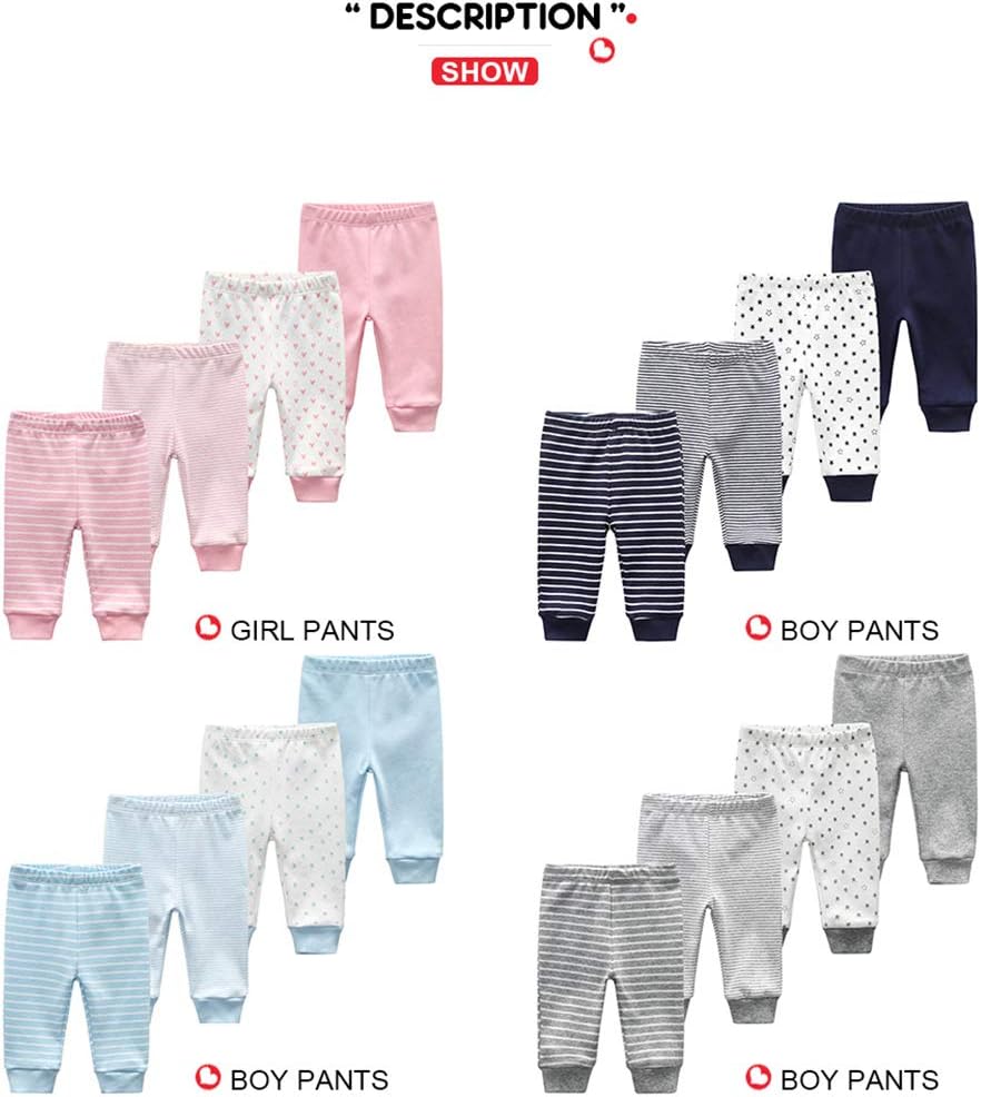 Unisex Newborn Baby Cotton 4-Pack Pants Embroidery Pringting Casual Leggings 0-24 Months for Boys and Girls