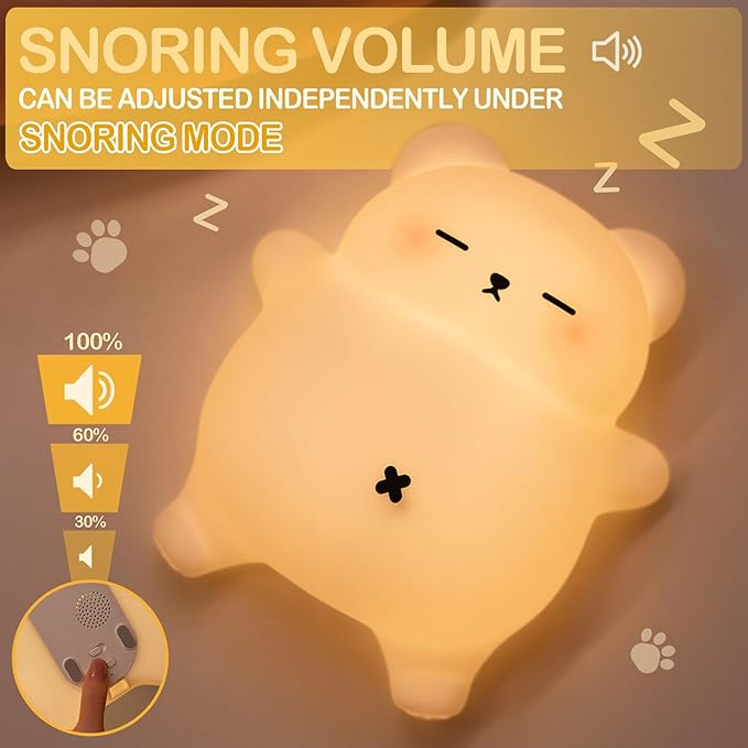 Snoring White Bear Night Light, Rechargeable Squishy Lamp - Silicone Nursery LED Animal Dimmanble Touch Nightlight - Bedroom Cute Funny Birthday Christmas Gifts for Kids, Boy, Girls