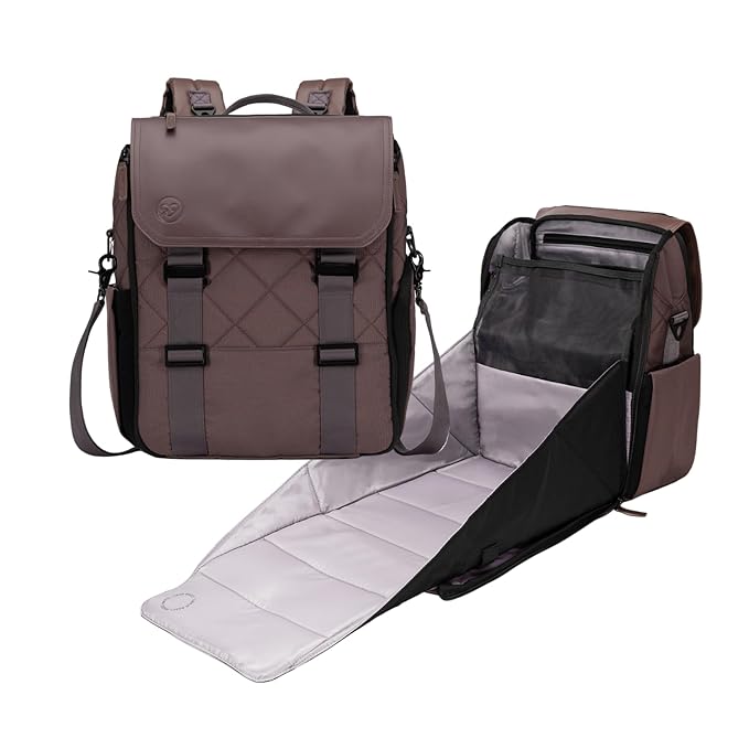 PAPERCLIP Diaper Bag Backpack with Patented Changing Station - Unisex Baby Bag for Travel - Large Eco-Friendly Diaper Bags for Mom and Dad (Baked Oak)