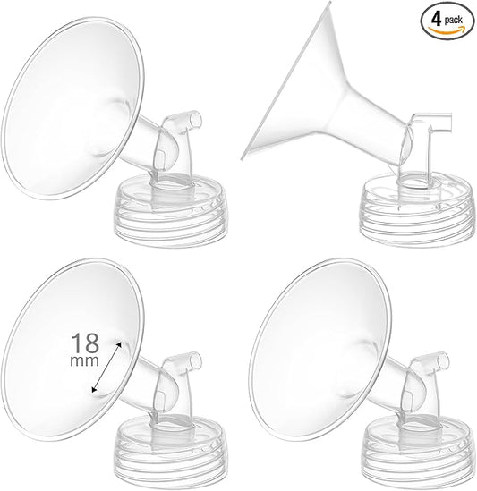 4PCS 18mm Breast Pump Flanges, Compatible with Spectra S1/S2/9Plus/Synergy Gold, Motif Luna, Wide-Mouth Bottle Fit, Breast Pump Accessories