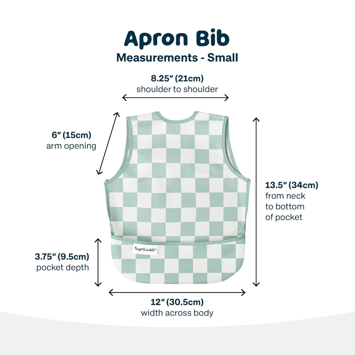 Tiny Twinkle Mess Proof Baby Bib - Waterproof & Lightweight Baby-Led Weaning Apron | 100% Recycled Polyester, Easy Clean & Machine Washable (Green Checkers, Large 2-4 Years)