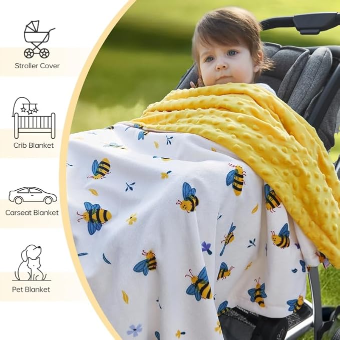 QSTEHEML Baby Blankets Neutral for Boys Girls,Super Soft Nursery Minky Blanket Unisex, Baby Gifts Double Layer with Dotted Backing, Newborn Blankets for Crib Stroller(Bee, 30 * 40inch)