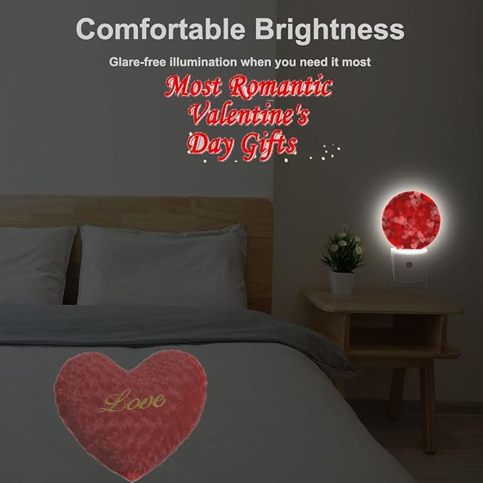 EKOBLA Red Hearts Night Lights Plug into Wall Romantic Red Love Heart Valentines Design Plug-in Nightlights Home Auto Sensor LED Dusk to Dawn Light for Bedroom Bathroom Kitchen Corridor