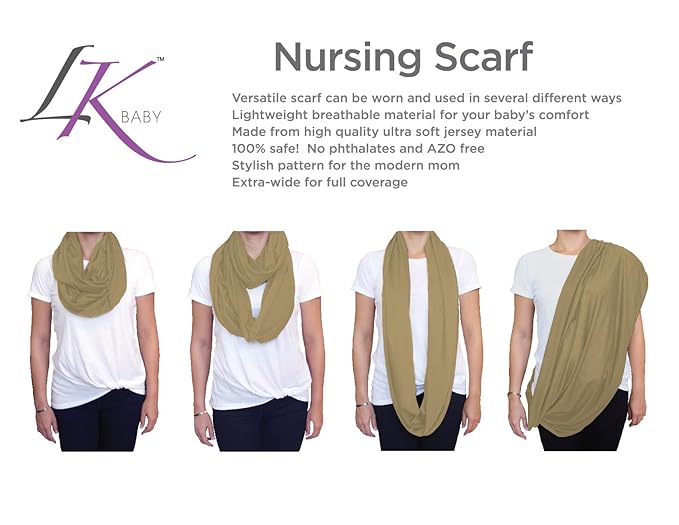 LK Baby Infinity Nursing Scarf Breastfeeding Cover Ultra Soft Premium Jersey Polyester- 100% AZO free and Safe for Baby (Light Brown)