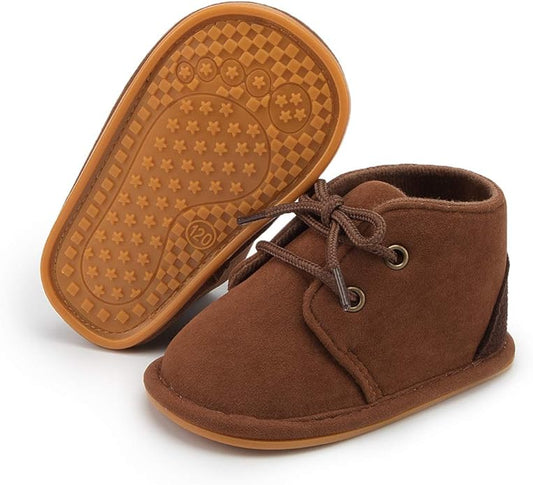 Baby Unisex Warm Snow Boots Newborn Leather Fur Lace Up Ankle Anti-Slip Rubber Texture Sole Toddler Prewalker Winter Crib Shoes