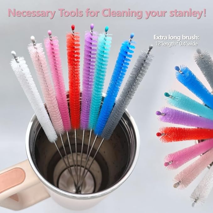 Straw cleaner brush straw brush for 40 oz stanley straw cleaner brush extra long 12 inch, Nylon Stainless steel small cleaning brush(8 colorful brush set)