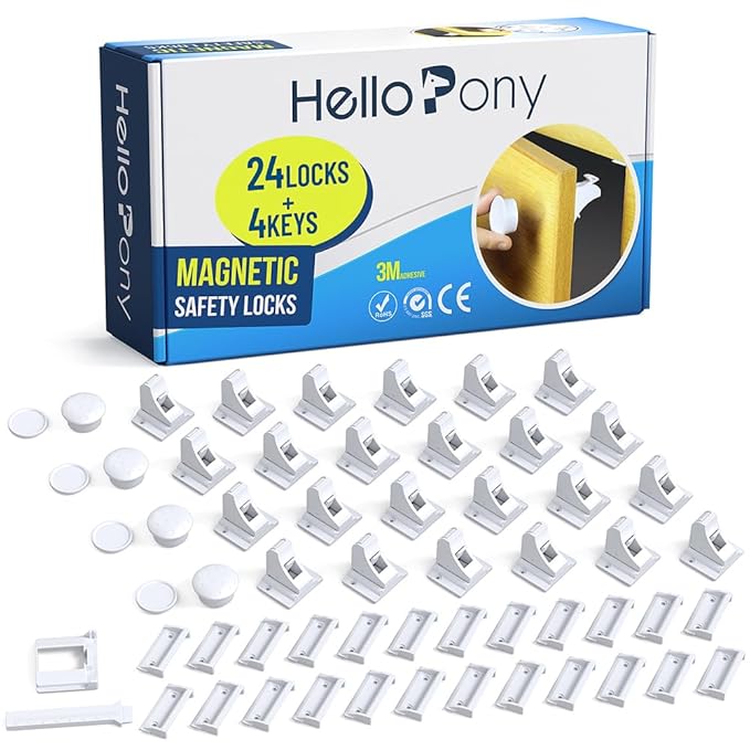 Upgraded Magnetic Cabinet Locks(24locks+4keys) Baby Proofing Cabinet Locks with Fast Installing Tools