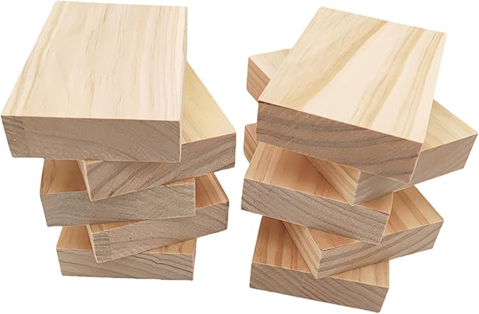 10PCS Rectangle Wood Boards Unfinished Wood Blocks for Crafting, 4.7x3x1in Blank Whittling Wooden Blocks for Wood Carving,Painting & Burning