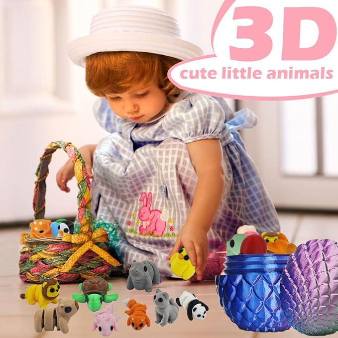 25 pcs Mini 3D Printed Animal Figurines Set with Dragon Egg: Articulated, Flexible, and Exquisitely Cute Fidget Toys for Play and Display for Valentine's Day, Easter, Bithday.