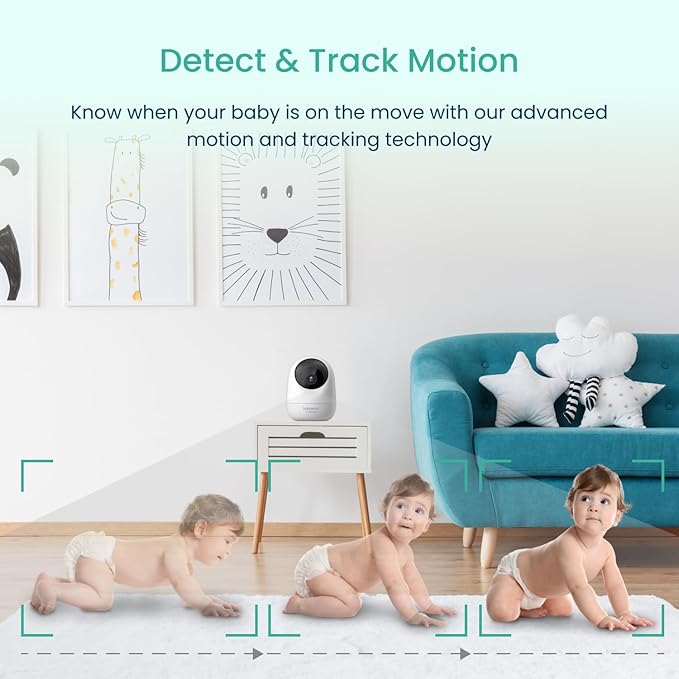 Babysense FullPeek 3MP Video Baby Monitor, WiFi Security Camera with Auto Tracking, Intelligent Motion & Sound Detection, Night Vision, Private Hidden Lens Mode, Supports SD Card