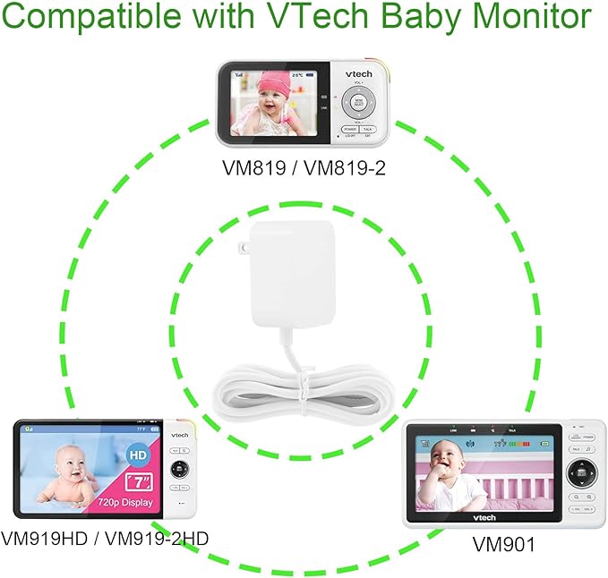 LEFXMOPHY Power Cord for VTech VM901 VM919HD VM919-2HD VM819 VM819-2 PU Baby Monitor Handheld Screen Parent Unit (Not for Baby Unit Cam) Replacement 5V White Charger UL Aadpter with 5ft Cable