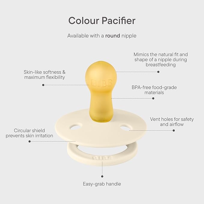 BIBS Colour Liberty Soother 2-Pack, BPA Free Dummy Pacifier, Round Nipple. Natural Rubber Latex, Made in Denmark, Size 2 (6-18 Months), Bobo Ivory Mix