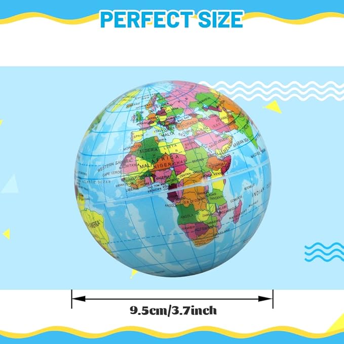 Mini Earth Soft Squishy Ball 3 Pack - 3.7 Inch Foam Globe Stress Balls for Boys Girls- Educational Geography Squishies Toys- Squeeze Sensory Learning Toy World Map for Kids Adults