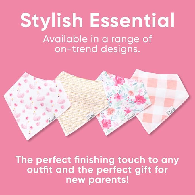 Copper Pearl 4 Pack Soft Cotton Baby Bibs for Drooling and Teething, Absorbent Drool Bibs for Baby Girl and Boy, Adjustable to Fit Newborns to Toddlers, Tons of Styles (June)