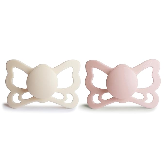 FRIGG Butterfly Anatomical SilkySoft Silicone Baby Pacifier | Made in Denmark | BPA-Free (Cream/Blush, 6-18 Months)