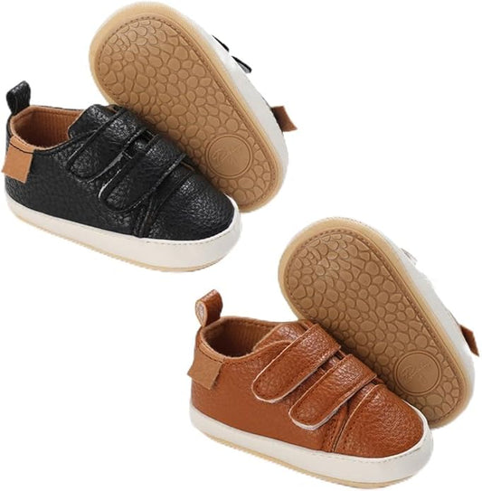 2Pairs Baby Shoes,Boys Girls Non-Slip Rubber Sole Sneakers,Unisex Infant Soft Lightweight First Walking Crib Shoes