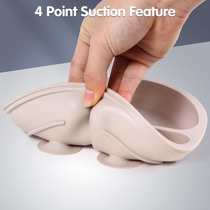 Baby Feeding Set, 2 Pack Silicone Baby Plates with Suction, 2 Pack Spoons and Forks Set for Toddler Utensils, BPA Free, Baby Led Weaning Supplies for Eating Essentials