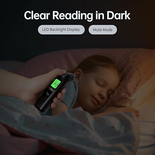 Ear Thermometer, Highly Accurate Ear Thermometer for Kids, Adults and Babies, 30 Memory Recall, 1s Result and 3-Color Fever Alert, with 24 Disposable Probe Covers, Black