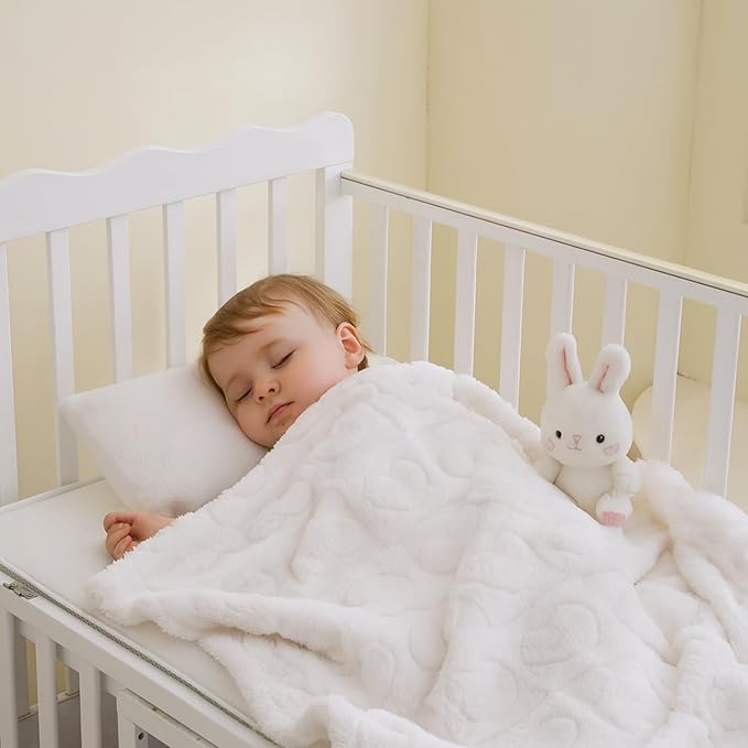 Soft Cozy Fleece Baby Blanket Heart Checkered Pattern Fluffy Plush Receiving Blanket for Newborn Infant Toddler, Warm Crib Stroller Blanket for Boys Girls 30"x40",Light Beige