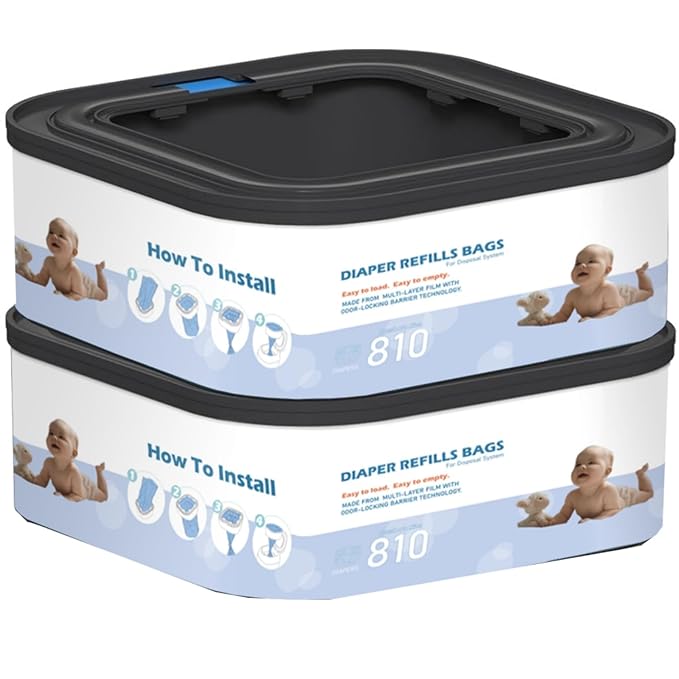 2 Packs Jumbo Square Refills Disposal Bags Refill Compatible with Diaper Genie Compact and Select Pails (Not Fit Classic Version Pails), Hold Up to 810 Newborn-Sized Diapers Per Refill