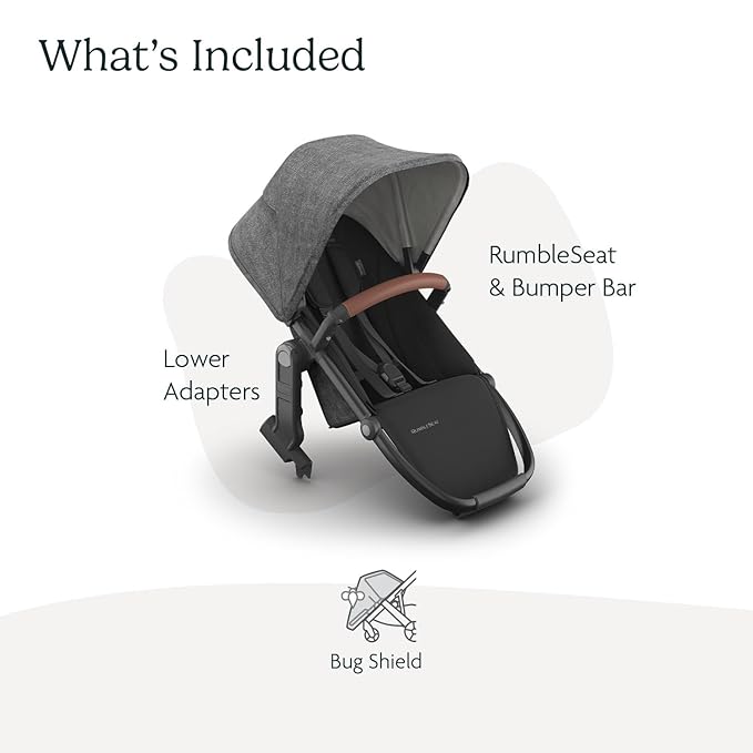 UPPAbaby RumbleSeat V3 Second Lower Seat - Compatible with Vista V2 and Vista V3 - All-Weather Seat + Magnetic Buckle – Adapters Included - Greyson (Charcoal Mélange/Carbon Frame/Saddle Leather)