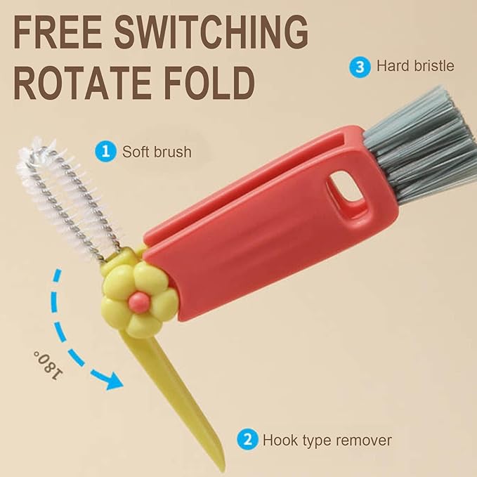 3 in 1 Cup Lid Cleaning Brush,Crevice Cleaning Brush Set for Baby Bottle Gap Cup,3 in 1 Bottle Cleaning Brush Set Multifunctional Cleaning Brush Portable Cup Lid Cleaner(3PCS F)