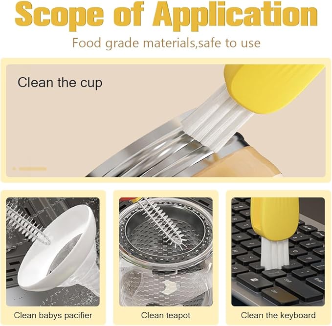 3 in 1 Cup Lid Cleaning Brush, 2025 New Multifunctional Cleaning Brush Crevice Cleaner Brush for Bottle Gap Tight Spaces, 3 in 1 Portable Cup Lid Cleaner with Brush (Yellow)