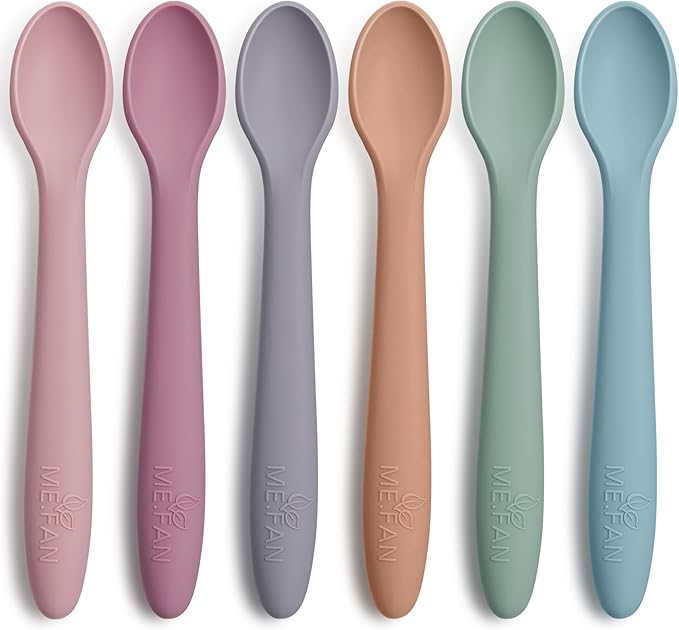 ME.FAN Silicone Baby Spoons - 6 Pack Feeding Spoon for First Stage Baby & Infant, Baby Utensils Soft Training Spoons - Morandi Color