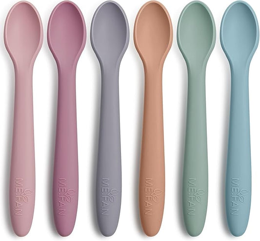 ME.FAN Silicone Baby Spoons - 6 Pack Feeding Spoon for First Stage Baby & Infant, Baby Utensils Soft Training Spoons - Morandi Color