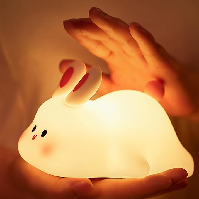 Bunny Night Light, Cute Silicone Rabbit Lamp, Dimmable LED Nursery Nightlight, Rechargeable Touch Control with Timer, Kids Bedroom Baby Lamp Easter Gift