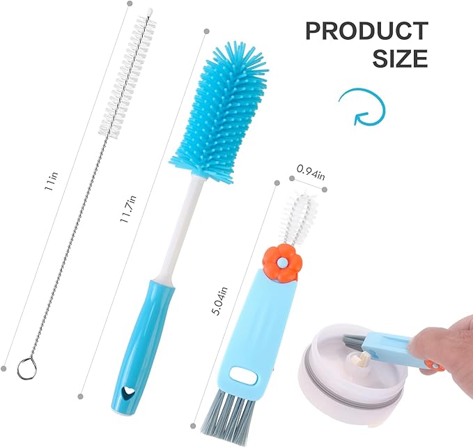 3 Pack Cleaner Brush Kit for Stanley, Bottle Cleaner Brush Set with Straw Brush Cleaner and Cup Lid Cleaning Brush for Stanley Cup, Tumbler Cups, Drinking Glass (Blue)