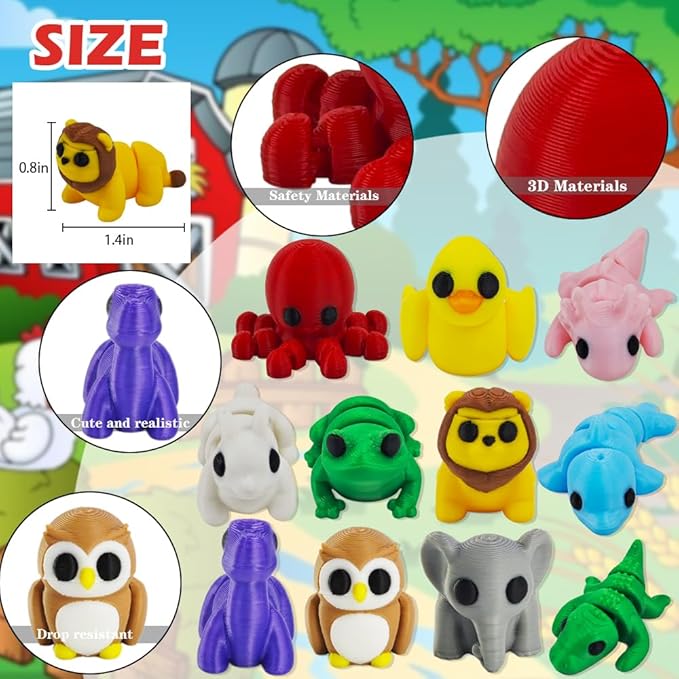 11 pcs Animal Figurines, 3D Printed Animal Figurines Set, Articulated, Party Favors, Pocket Fidget Toys Bulk, Goodie Bag Stuffers, Gifts for Boys Girls Toddlers, Office Desk Pets, Classroom rewards